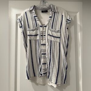 Great Condition! Women’s BCX White and Navy Striped Sleeveless Button-Down Shirt